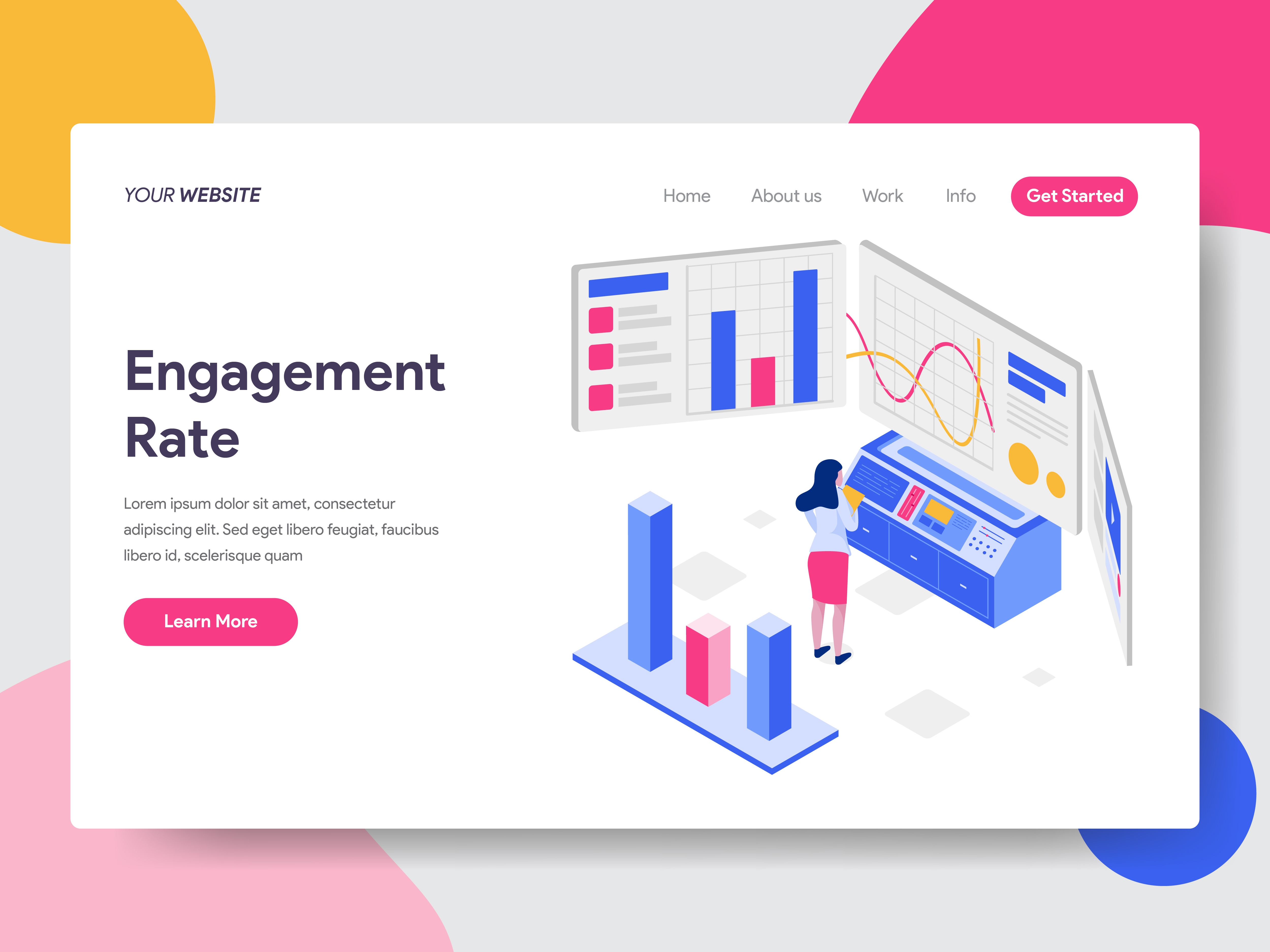 Download Landing page template of Engagement Rate Isometric Illustration Concept. Isometric flat design ...