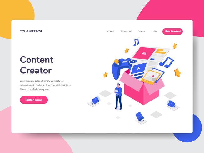 Landing page template of Content Creator Illustration Concept. Isometric flat design concept of web page design for website and mobile website.Vector illustration vector