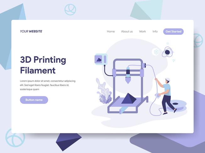 Landing page template of 3d Printing Filament Illustration Concept. Isometric flat design concept of web page design for website and mobile website.Vector illustration vector