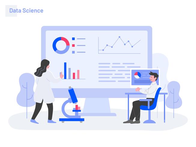 Concepto de ilustración de la ciencia de datos. Concepto de diseño plano moderno de diseño de página web para sitio web y sitio web móvil. Ilustración de vector