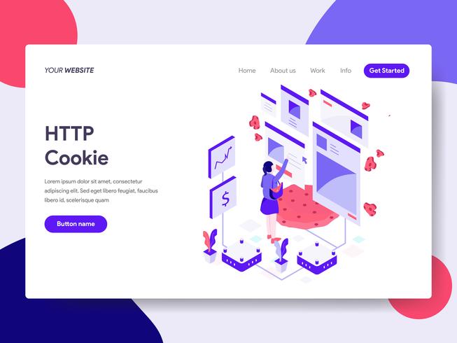 Landing page template of HTTP Cookie Illustration Concept. Isometric flat design concept of web page design for website and mobile website.Vector illustration vector