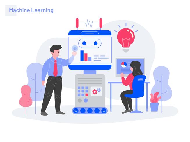 Machine Learning Illustration Concept. Modern flat design concept of web page design for website and mobile website.Vector illustration vector