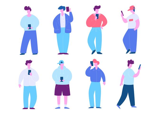 Man With Mobile Phone Illustration Set. Modern flat design concept of web page design for website and mobile website.Vector illustration vector
