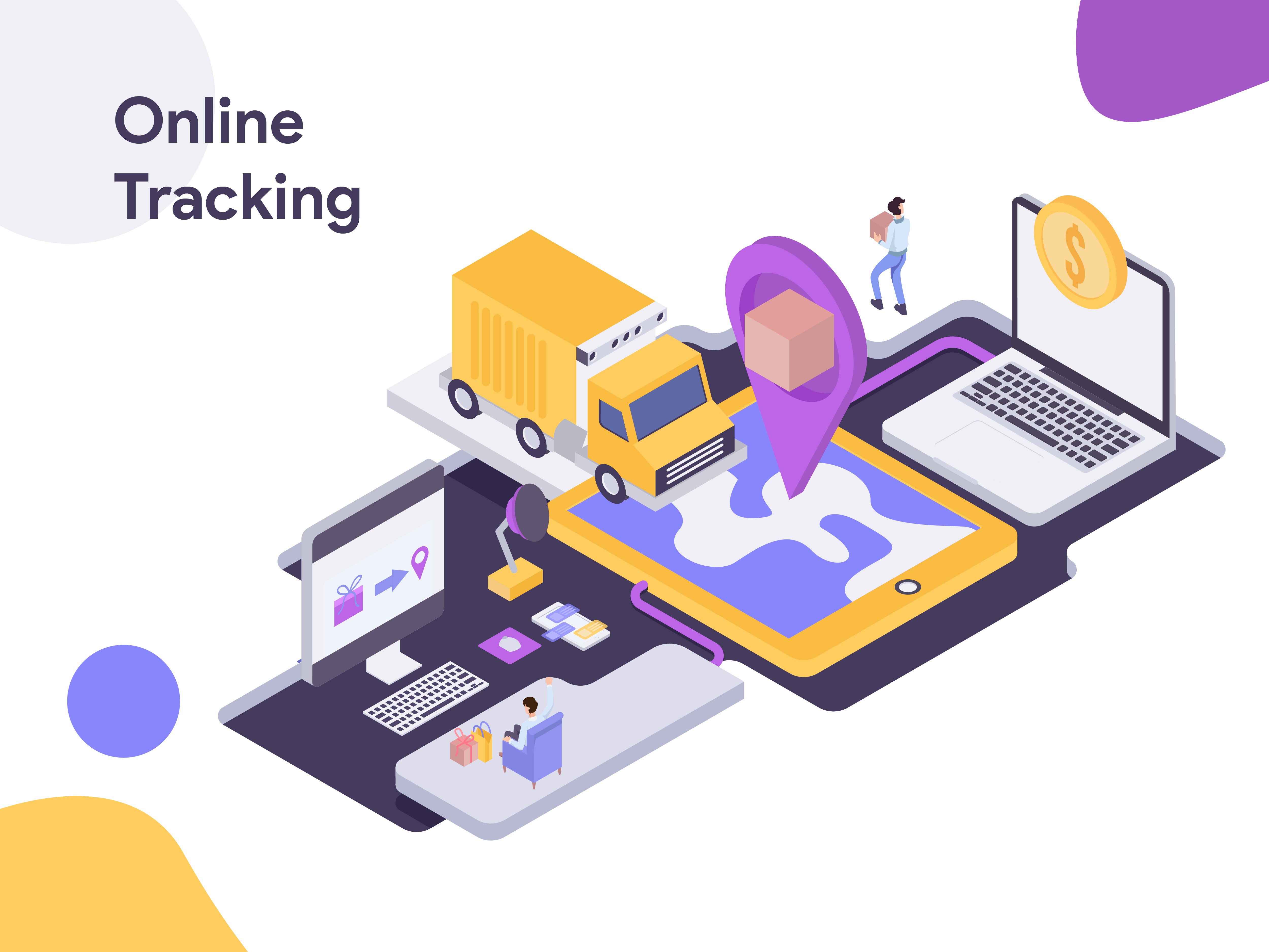 Global tracking system isometric flat Royalty Free Vector