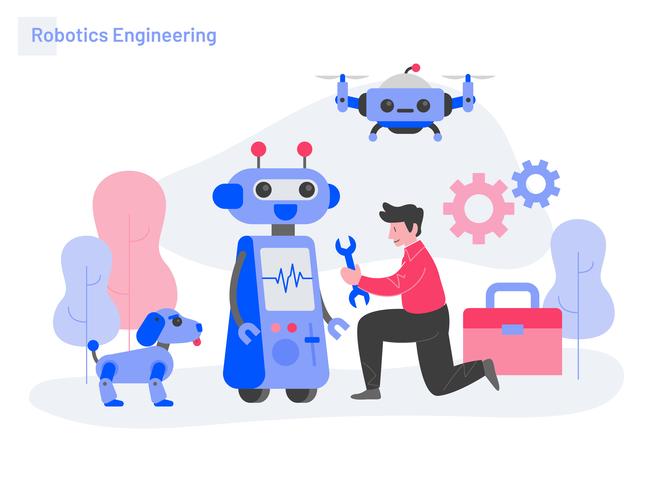 Robotics Engineering Illustration Concept. Modern flat design concept of web page design for website and mobile website.Vector illustration vector