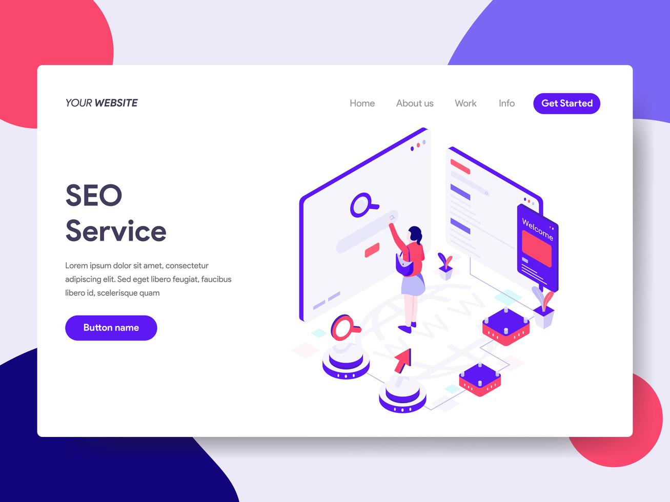 Landing page template of SEO Service Illustration Concept. Isometric ...