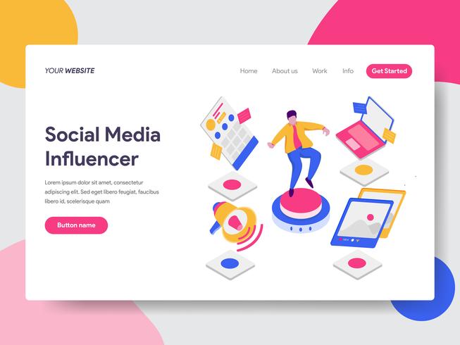 Landing page template of Social Media Influencer Illustration Concept. Isometric flat design concept of web page design for website and mobile website.Vector illustration vector