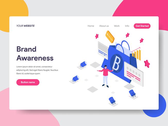 Landing page template of Brand Awareness Illustration Concept. Isometric flat design concept of web page design for website and mobile website.Vector illustration vector