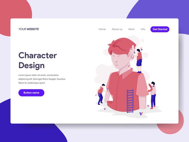 Landing page template of Character Design Process Illustration Concept. Isometric flat design concept of web page design for website and mobile website.Vector illustration vector