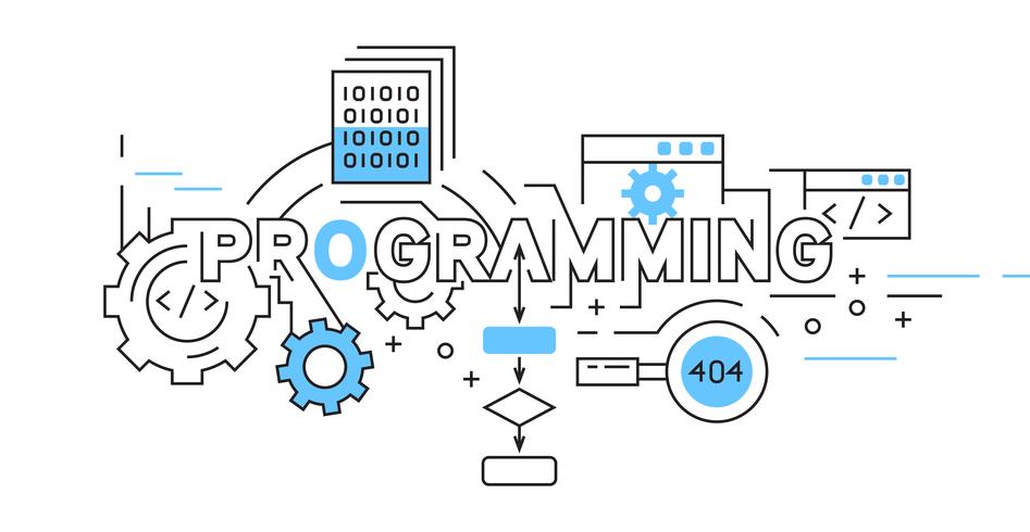 Programming Flat Line Design. black and white doodle style design in ...