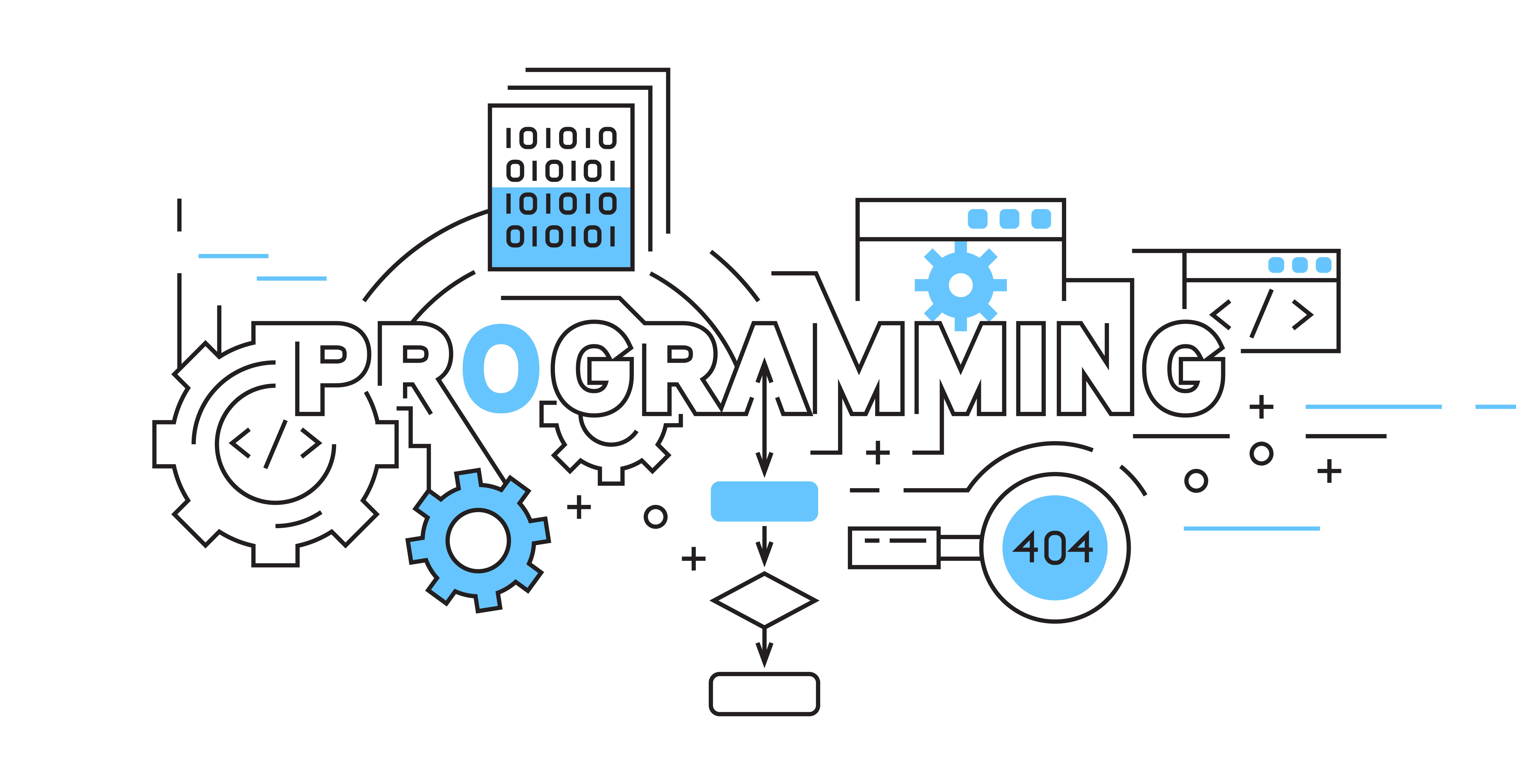 Programming Flat Line Design. black and white doodle style design in ...