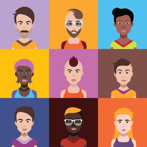 Set of colorful avatars of characters vector