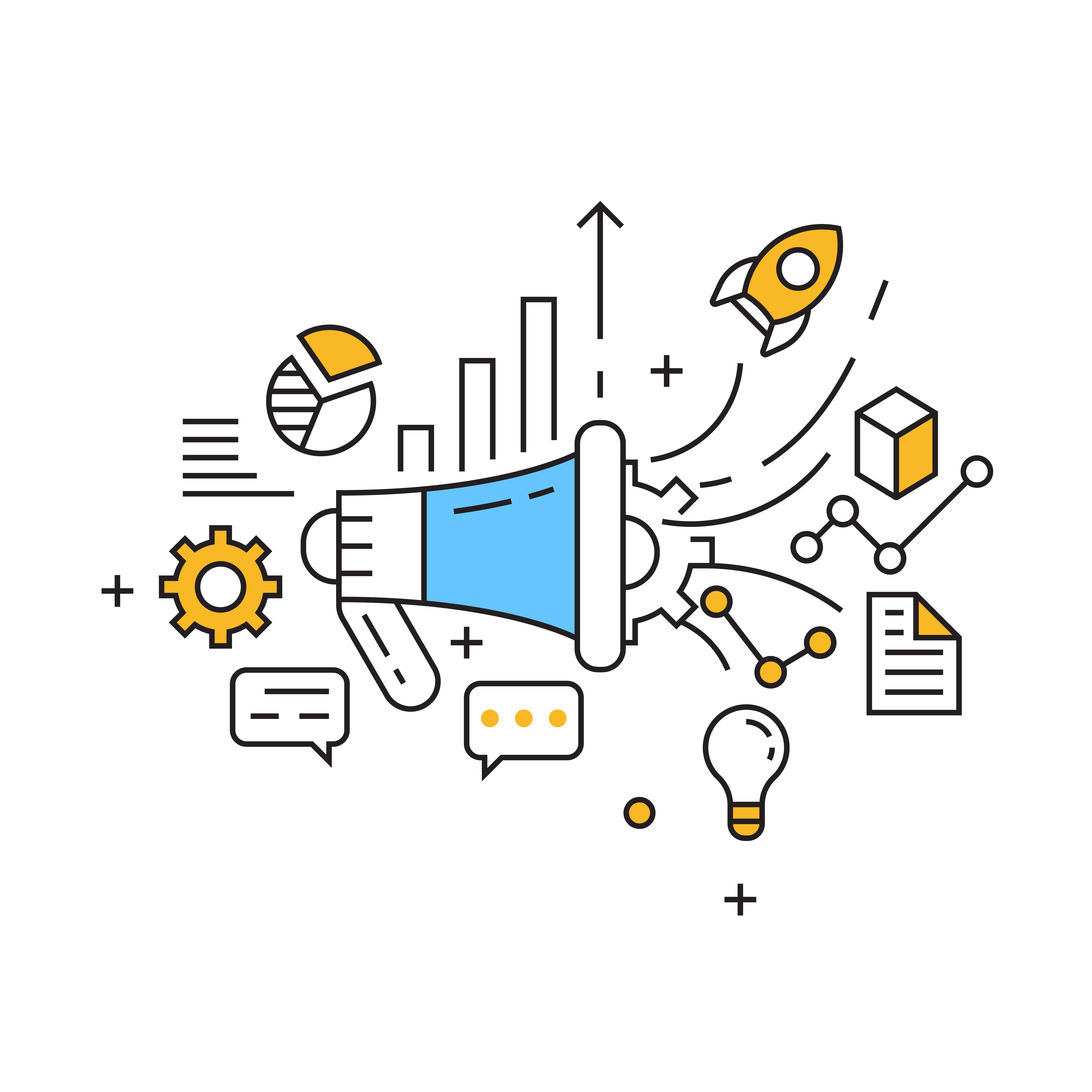 Marketing Illustration. Technology Marketing Flat Line Design. Product