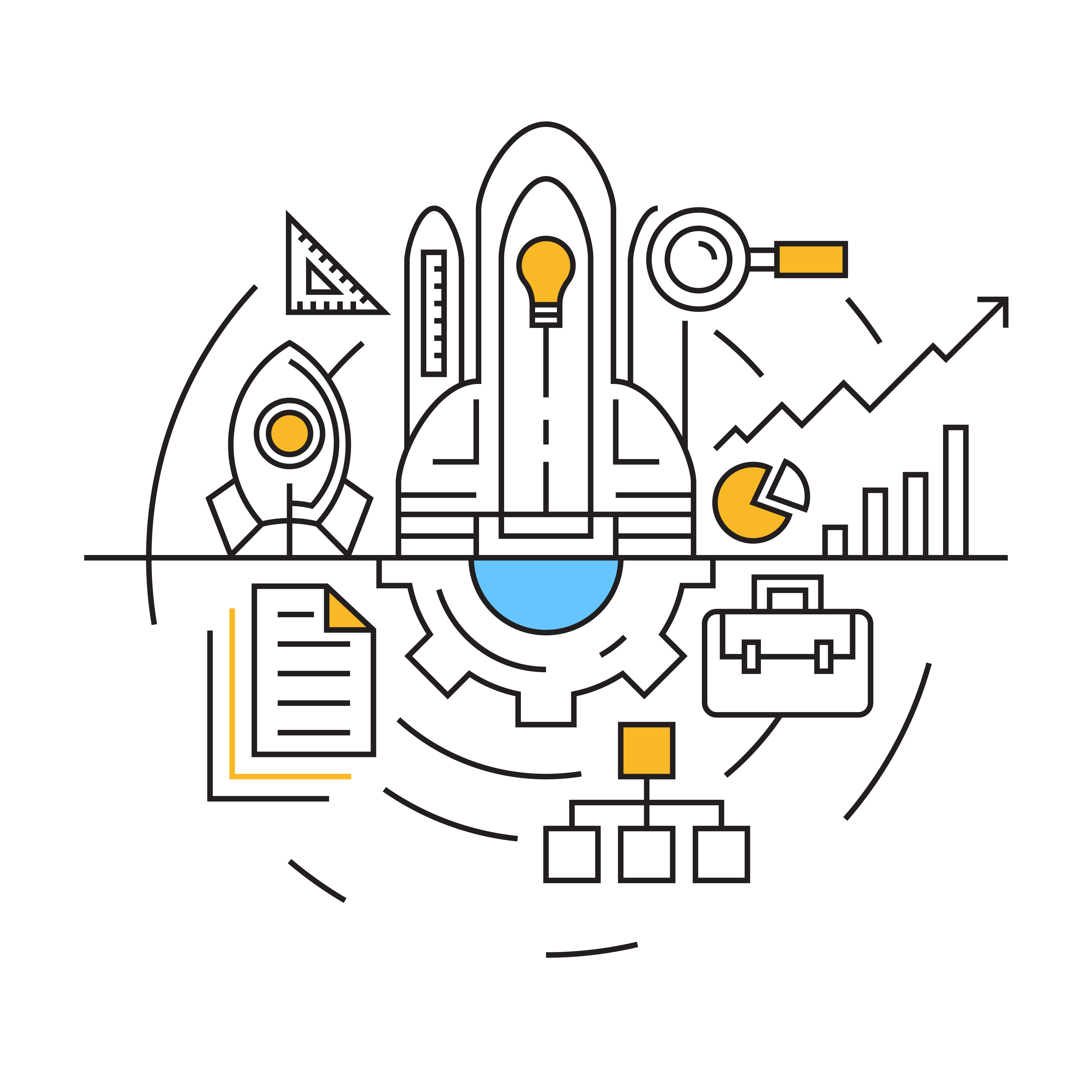 Project Illustration Flat Line Design With Blue And Orange
