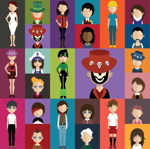 Conjunto de coloridos avatares de personajes. vector