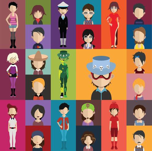 Conjunto de coloridos avatares de personajes. vector