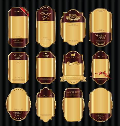 Insignias y etiquetas de oro premium de lujo vector