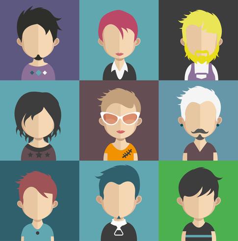 Conjunto de coloridos avatares de personajes. vector