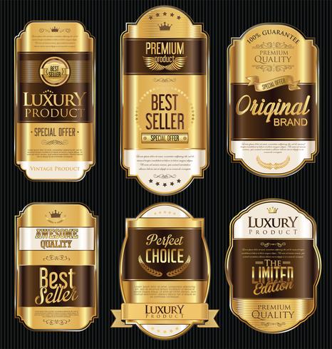 Insignias y etiquetas de oro premium de lujo vector