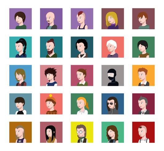 Conjunto de coloridos avatares de personajes. vector