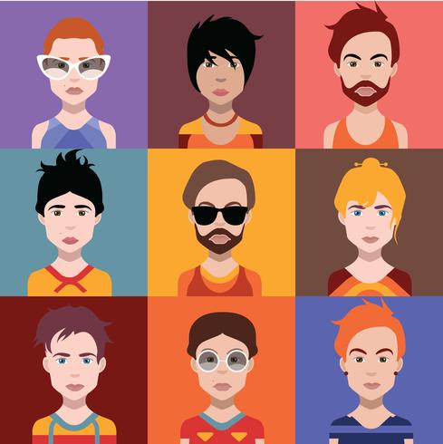 Set of colorful avatars of characters vector