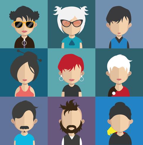 Conjunto de coloridos avatares de personajes. vector