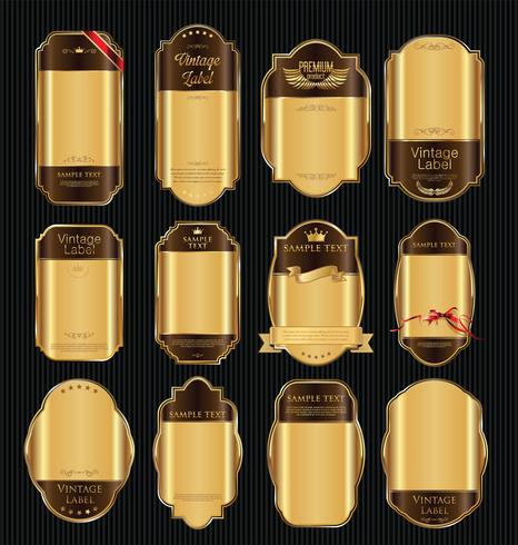 Insignias y etiquetas de oro premium de lujo vector