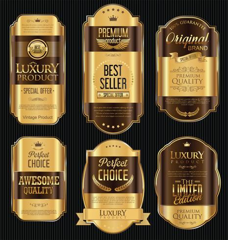 Insignias y etiquetas de oro premium de lujo vector