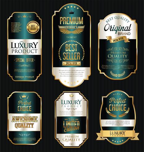 Insignias y etiquetas de oro premium de lujo vector