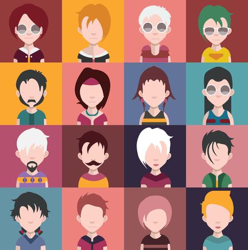 Conjunto de coloridos avatares de personajes. vector