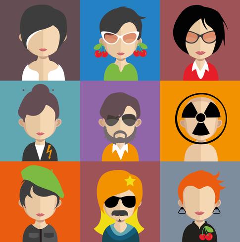 Conjunto de coloridos avatares de personajes. vector