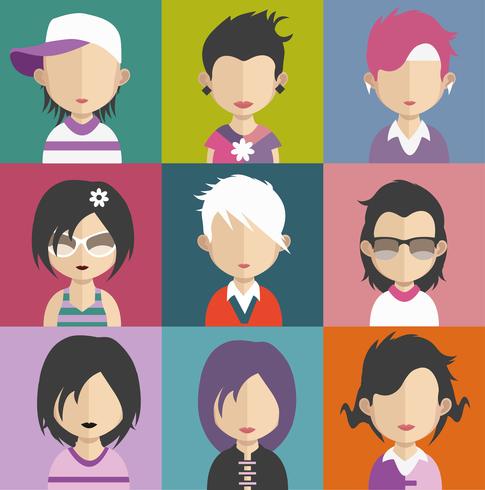 Conjunto de coloridos avatares de personajes. vector