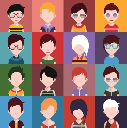 Conjunto de coloridos avatares de personajes. vector