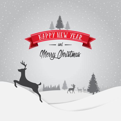 Merry Christmas and Happy New Year Decorations Card with Snow Flake Bokeh Vector Background