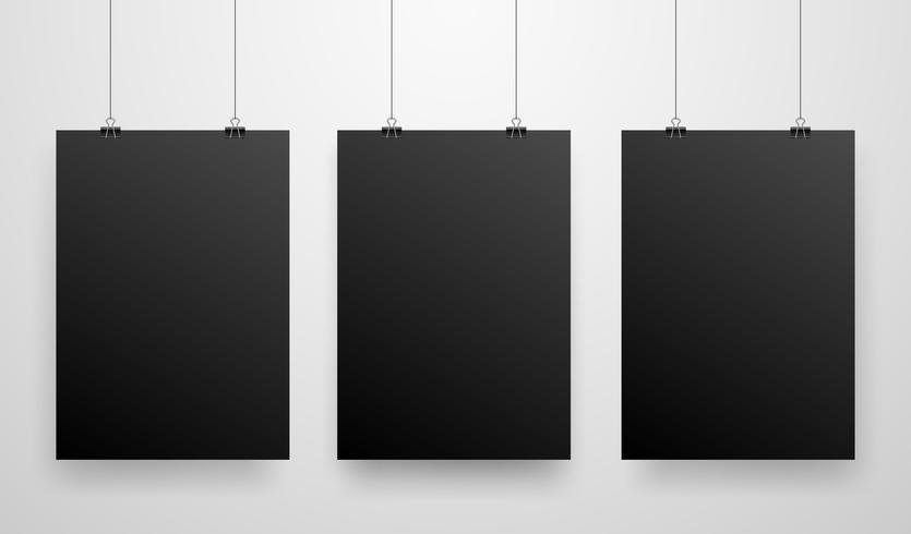 Mock-Up Realistic Black Poster Hanging vector