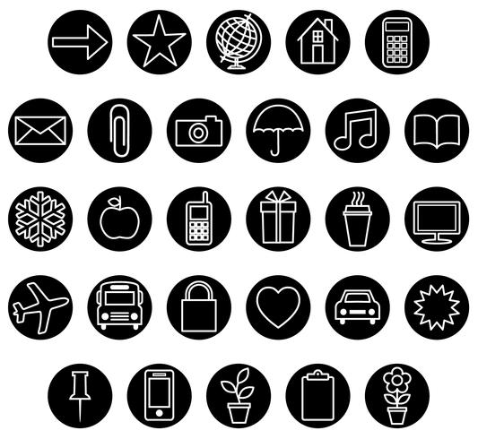 conjunto de iconos blanco negro vector