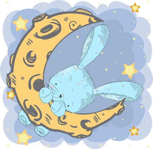 Cute baby rabbit on the moon vector