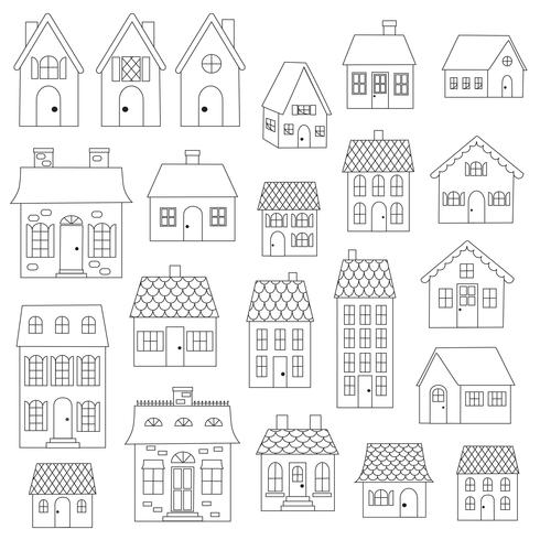 Houses Digital Stamps Clipart vector