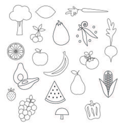 Clipart de estampillas digitales de frutas y verduras vector