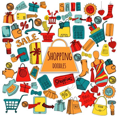 Shopping Doodle Colored Set vector