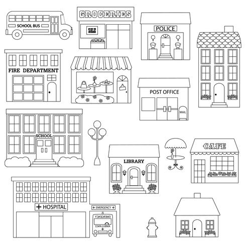  Town Buildings Digital Stamps Clipart vector