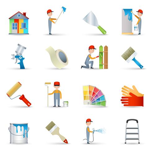 Painter icons set flat vector