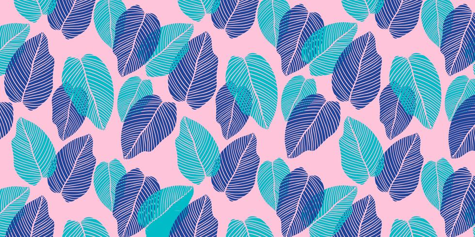Floral background of tropical leaves in flat style.  vector