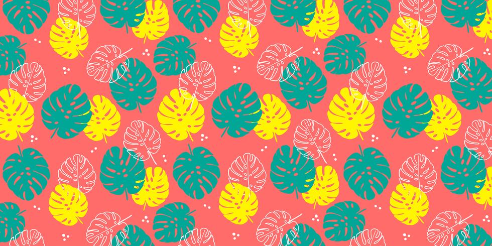 Floral background of tropical leaves in flat style. vector