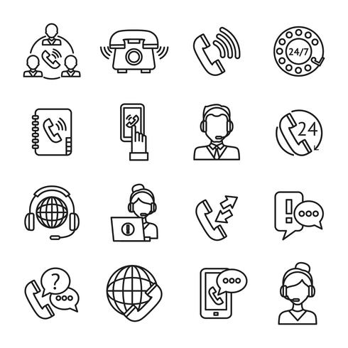 Call Center Outline Icons Set vector