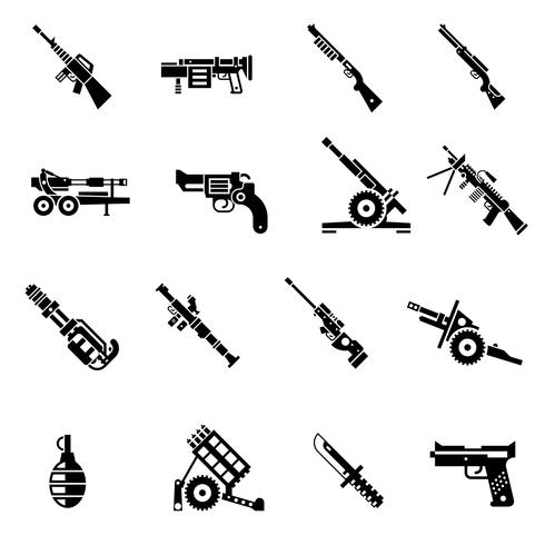 Iconos de armas negro vector