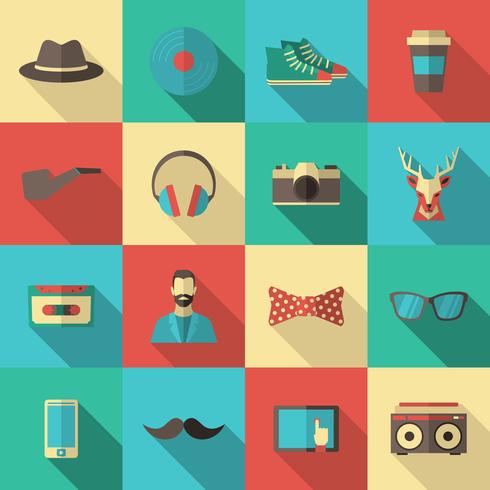 Hipster Flat Icon Set vector