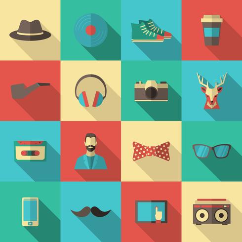 Conjunto de iconos plana Hipster vector