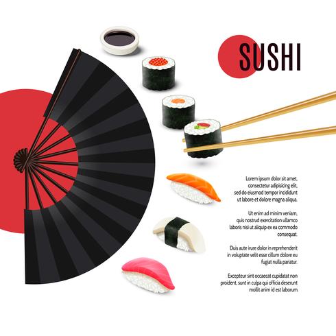 Cartel de sushi con abanico plegable vector