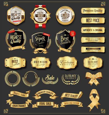 Insignias y etiquetas de oro premium de lujo vector